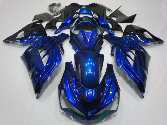 2012-2024 Kawasaki ZX14R Motorcycle Fairings - Blue Glossy Black