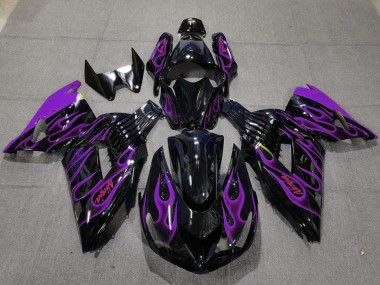 2006-2011 Kawasaki ZX14R Motorcycle Fairings - Glossy Black Purple Flame