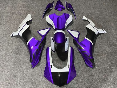 2015-2019 Yamaha R1 Motorcycle Fairings - White Purple Carbon Fiber Accents