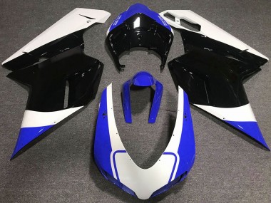 2007-2014 Ducati 848 1098 1198 Motorcycle Fairing - White Blue Glossy Black