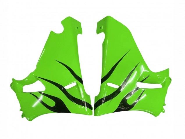 1998-2003 Kawasaki ZZR600 Motorcycle Fairings - Green Glossy Black Flame