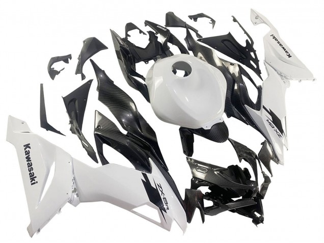 2019-2022 Kawasaki ZX6R Motorcycle Fairings - White Black Carbon Fiber