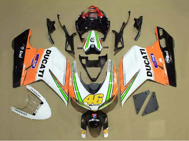 2007-2014 Ducati 848/1098/1198 Motorcycle Fairings - White Orange Green Glossy Black Tim 46