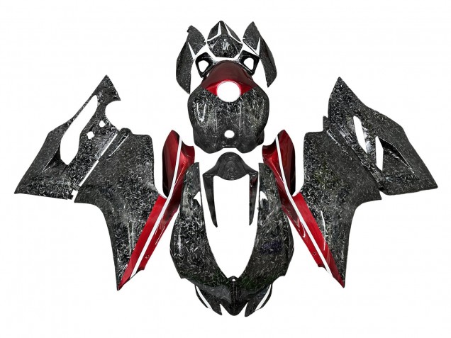 2011-2014 Ducati Panigale 899/1199 Motorcycle Fairings - Black Forged Carbon Fiber Style Red
