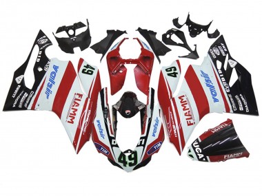 2011-2014 Ducati 1199 Motorcycle Fairings - White Red Glossy Black Valsir Fiamm 49