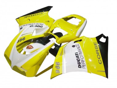 1993-2005 Ducati 996 Motorcycle Fairing - White Yellow Glossy Black Corse Performance