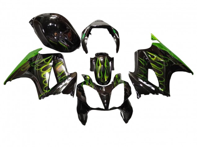2002-2013 Honda VFR 800 Motorcycle Fairings - Glossy Black Green Flame
