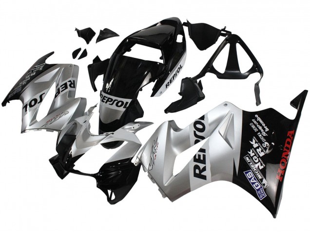 2002-2013 Honda VFR 800 Motorcycle Fairings - Silver Glossy Black Repsol