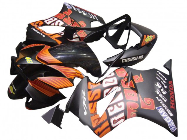 2002-2013 Honda VFR 800 Motorcycle Fairings - Matte Black Orange Rossi Repsol 46