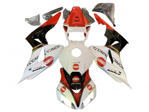 2006-2007 Honda CBR1000RR Motorcycle Fairings - White Red Glossy Black Konica Minolta