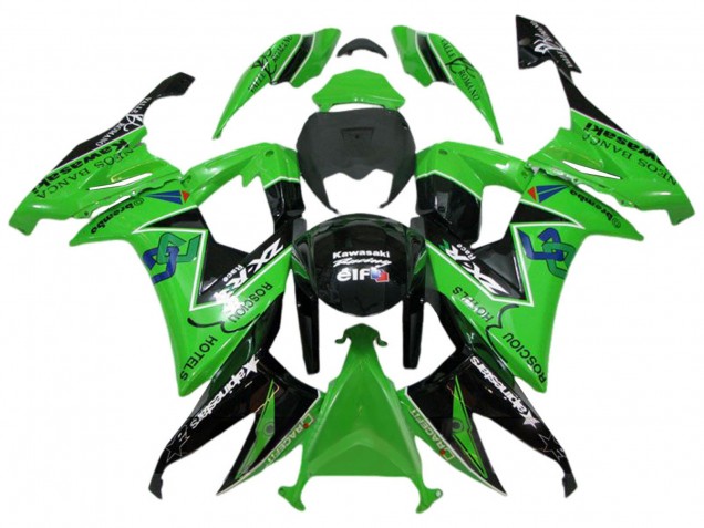 2008-2010 Kawasaki ZX10R Motorcycle Fairings - Green Glossy Black Rosciou Hotels