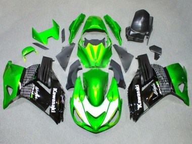 2006-2011 Kawasaki ZX14R ZZR1400 Motorcycle Fairings - Green White Glossy Black