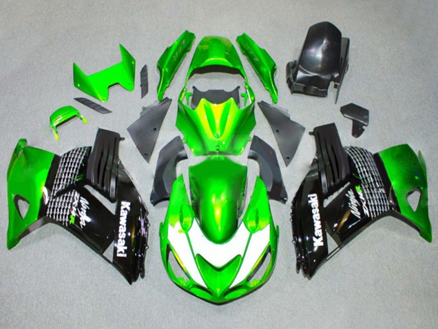 2006-2011 Kawasaki ZX14R ZZR1400 Motorcycle Fairings - Green White Glossy Black