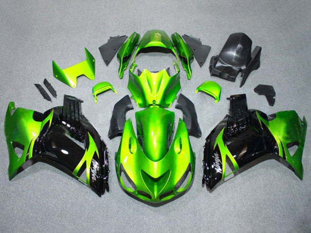 2006-2011 Kawasaki ZX14R ZZR1400 Motorcycle Fairings Kits - Green Glossy Black