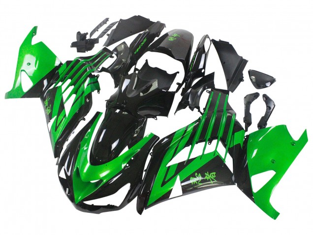 2012-2024 Kawasaki ZX14R ZZR1400 Motorcycle Fairing Kits - Green Glossy Black