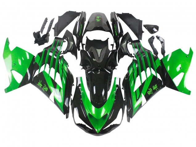 2012-2024 Kawasaki ZX14R ZZR1400 Motorcycle Fairing Kits - Green Glossy Black