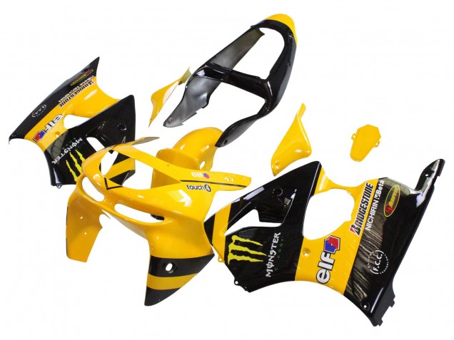 1998-1999 Kawasaki ZX6R Motorcycle Fairings - Yellow Black Monster Elf Bridgestone