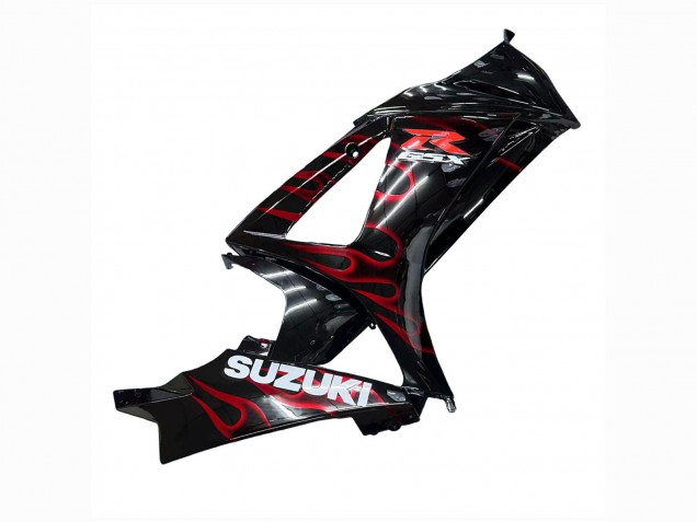 2007-2008 Suzuki GSXR 1000 Motorcycle Fairings - Black Red Flame