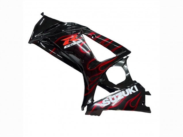 2007-2008 Suzuki GSXR 1000 Motorcycle Fairings - Black Red Flame
