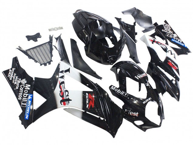 2007-2008 Suzuki GSXR 1000 Motorcycle Fairings - Glossy Black White West