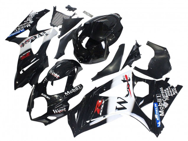 2007-2008 Suzuki GSXR 1000 Motorcycle Fairings - Glossy Black White West