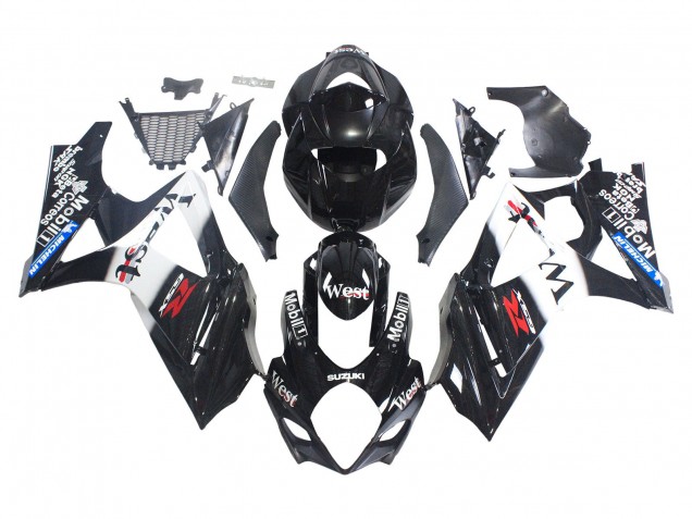 2007-2008 Suzuki GSXR 1000 Motorcycle Fairings - Glossy Black White West