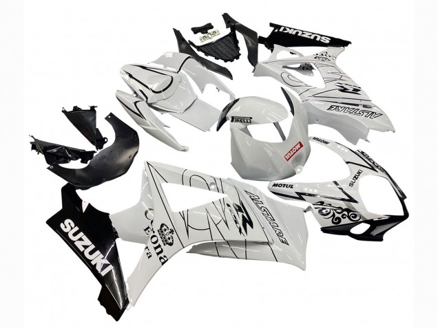 2007-2008 Suzuki GSXR 1000 Motorcycle Fairings - White Black Alstare Corona Motul