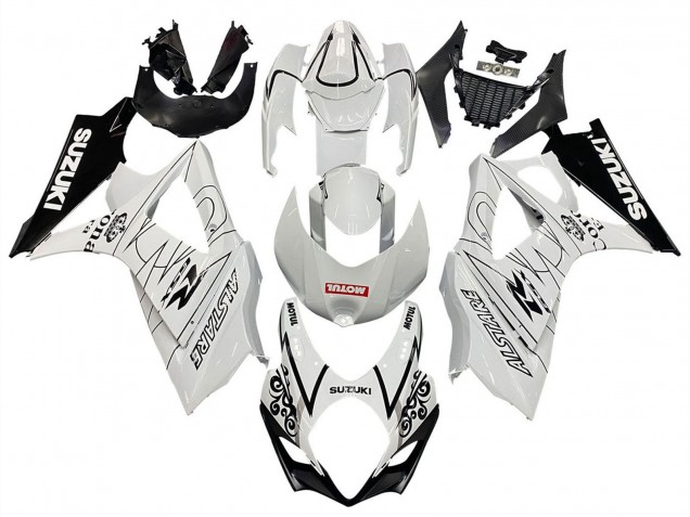2007-2008 Suzuki GSXR 1000 Motorcycle Fairings - White Black Alstare Corona Motul