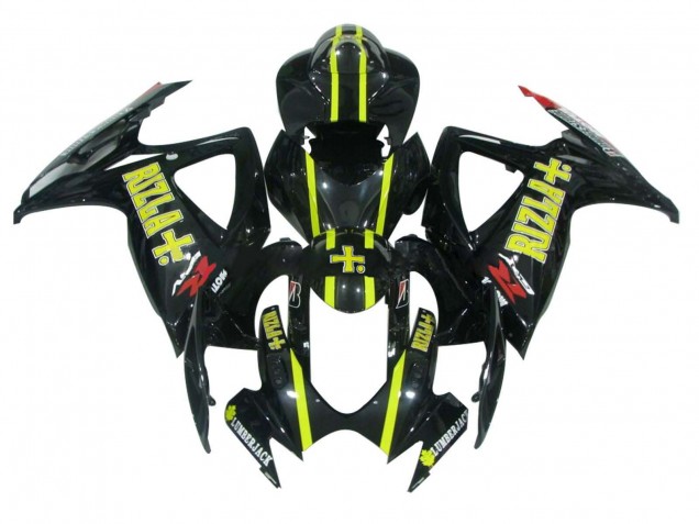 2006-2007 Suzuki GSXR 600 / GSXR 750 Motorcycle Fairings - Glossy Black Yellow Rizla