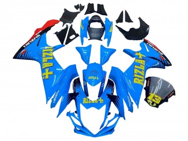 2011-2024 Suzuki GSXR 600 / GSXR 750 Motorcycle Fairings - Blue Gold Red Black Rizla