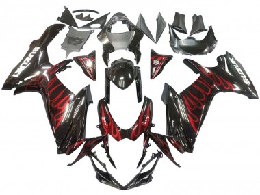 2011-2024 Suzuki GSXR 600 / GSXR 750 Motorcycle Fairings - Glossy Black Red Flame