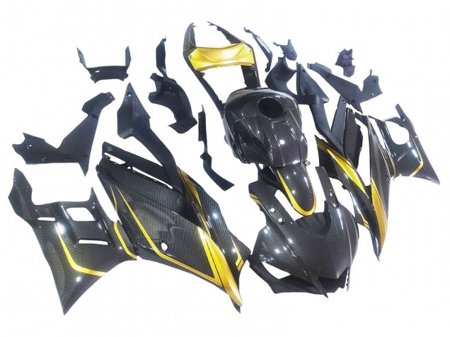 2019-2021 Yamaha YZF R3/R25 Motorcycle Fairings - Gold Black Carbon Fiber
