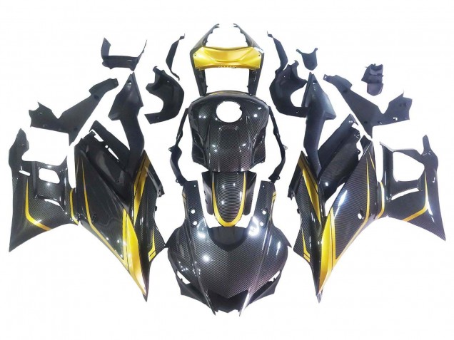 2019-2021 Yamaha YZF R3/R25 Motorcycle Fairings - Gold Black Carbon Fiber