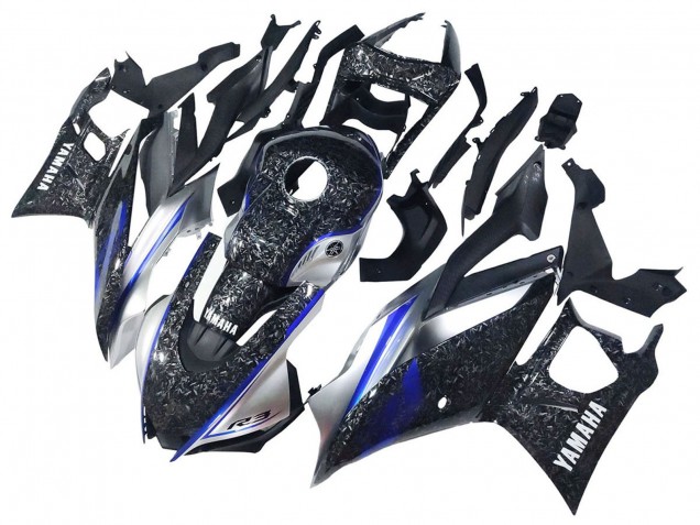 2022-2024 Yamaha YZF R3/R25 Motorcycle Fairings - Marble Black Silver Blue Forged Carbon Fiber Style