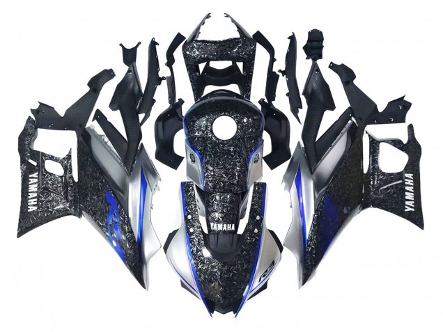 2022-2024 Yamaha YZF R3/R25 Motorcycle Fairings - Marble Black Silver Blue Forged Carbon Fiber Style