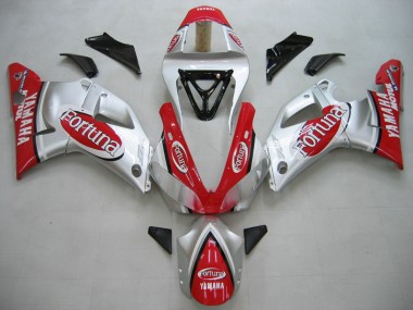 2000-2001 Yamaha YZF 1000 R1 Motorcycle Fairings - Silver Red Fortuna Motul