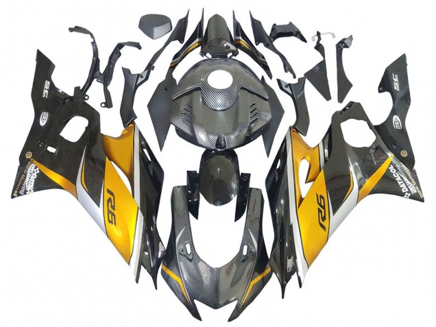 2017-2023 Yamaha YZF 600 R6 Motorcycle Fairings - Gold Black Carbon Fiber