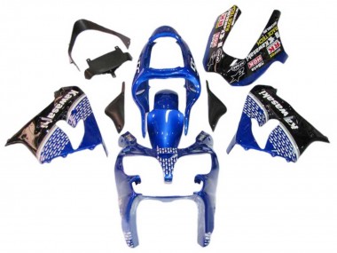 2000-2001 Kawasaki ZX9R Motorcycle Fairings - Blue White Glossy Black