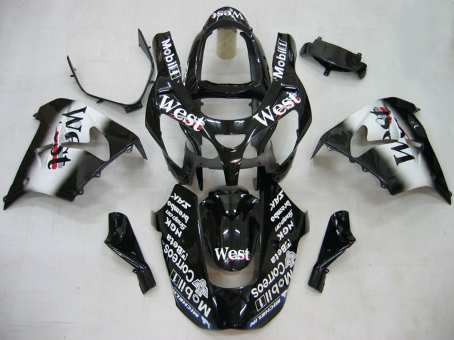 2000-2001 Kawasaki ZX9R Motorcycle Fairings - Glossy Black White West