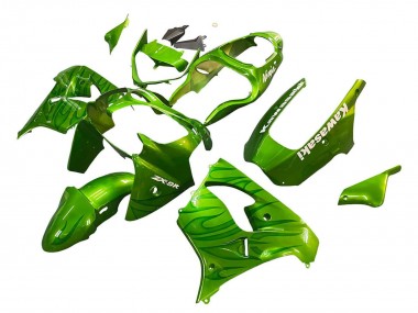 2000-2001 Kawasaki ZX9R Motorcycle Fairings - Green Flame