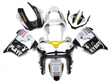 2000-2001 Kawasaki ZX9R Motorcycle Fairings - White Yellow Glossy Black Playboy