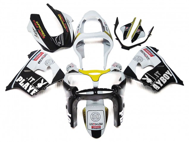 2000-2001 Kawasaki ZX9R Motorcycle Fairings - White Yellow Glossy Black Playboy