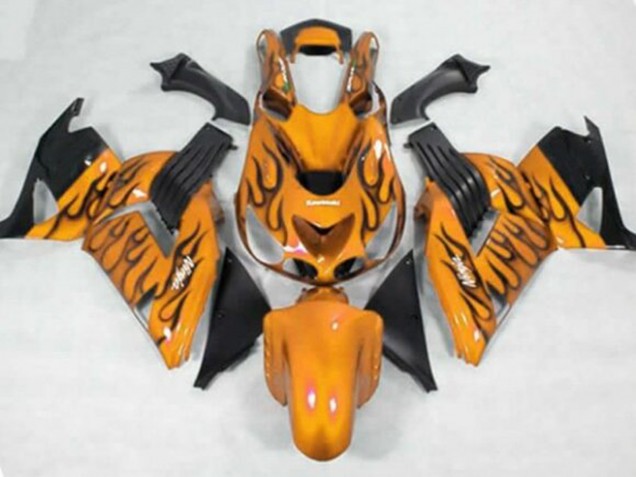 2006-2011 Kawasaki ZX14R ZZR1400 Motorcycle Fairings - Orange Black Flame