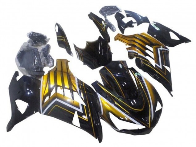 2012-2024 Kawasaki ZX14R ZZR1400 Motorcycle Fairings - Glossy Black Gold Stripe