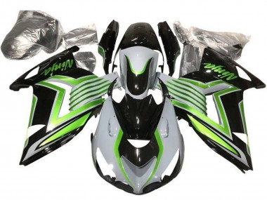 2012-2024 Kawasaki ZX14R ZZR1400 Motorcycle Fairings - White Green Glossy Black