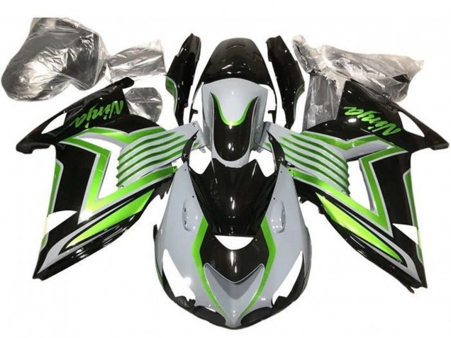 2012-2024 Kawasaki ZX14R ZZR1400 Motorcycle Fairings - White Green Glossy Black