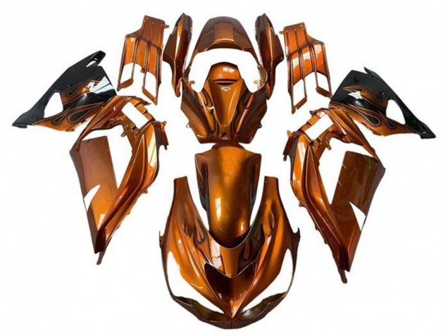 2012-2024 Kawasaki ZX14R ZZR1400 Motorcycle Fairings - Rust Orange Flame