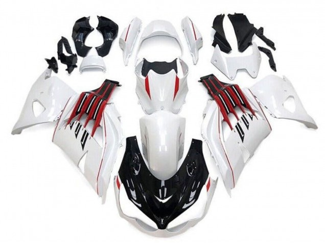 2012-2024 Kawasaki ZX14R ZZR1400 Motorcycle Fairings - White Black Red Stripe