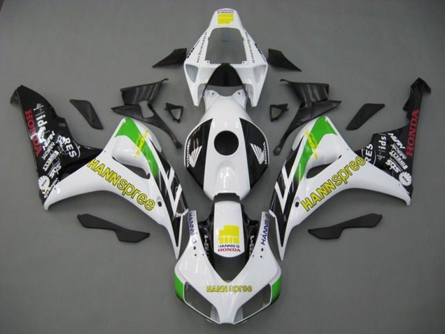 2006-2007 Honda CBR1000RR Motorcycle Fairings - White Green Yellow Glossy Black Hannspree