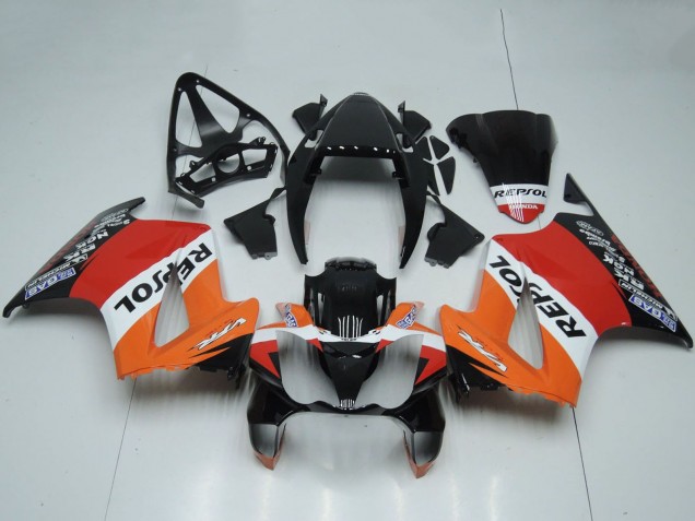 2002-2013 Honda VFR 800 Motorcycle Fairings - Orange White Red Glossy Black Repsol